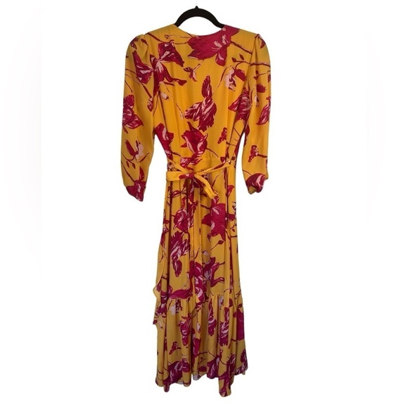 Color Me Courtney Eleanor Yellow Wrap With Pink Flowers Floral Dress Size Small - Picture 7 of 15